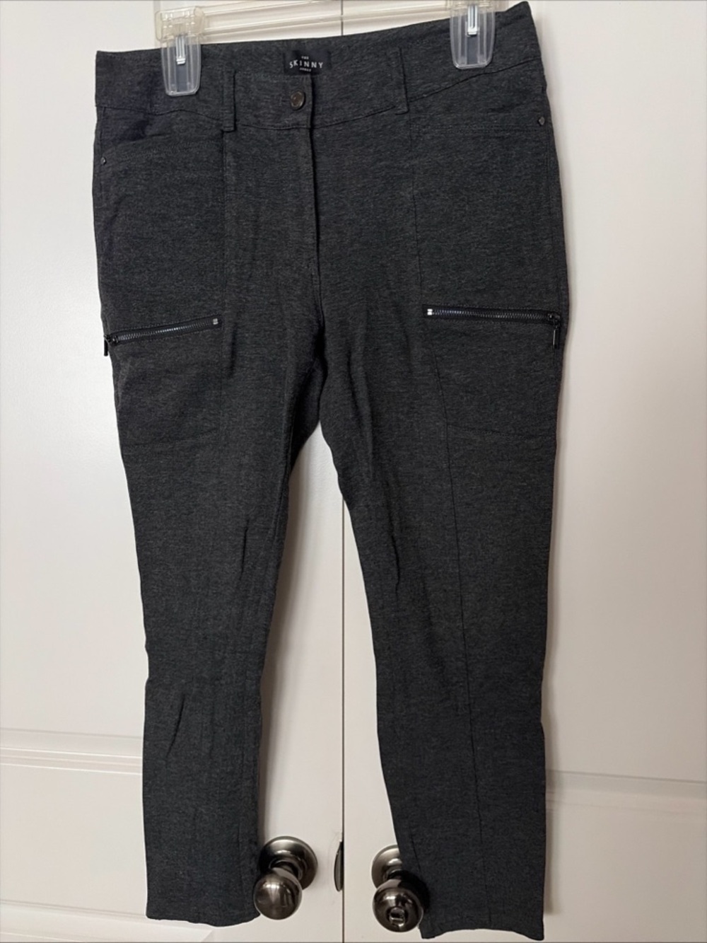 White House Black Market The Skinny Ankle Heather Gray Zip-Detail Pants Size 6